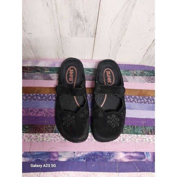 KLOGS Size 8M Suede Leather Clog Slides Mary Jane Shoes Embroidered Floral - Picture 1 of 7